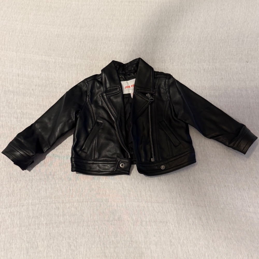 Joe Fresh Baby Faux Leather Moto Jacket Black Biker Coat 6-12M